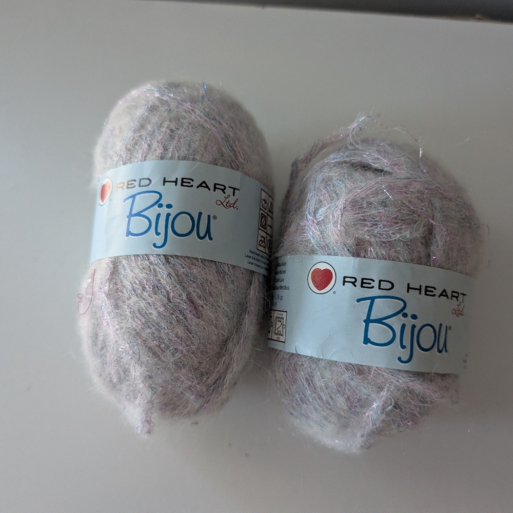 Red Heart Bijou Yarn Lot of 2 Skeins Opal 3885 Bulky Mohair Wool Metallic Discon